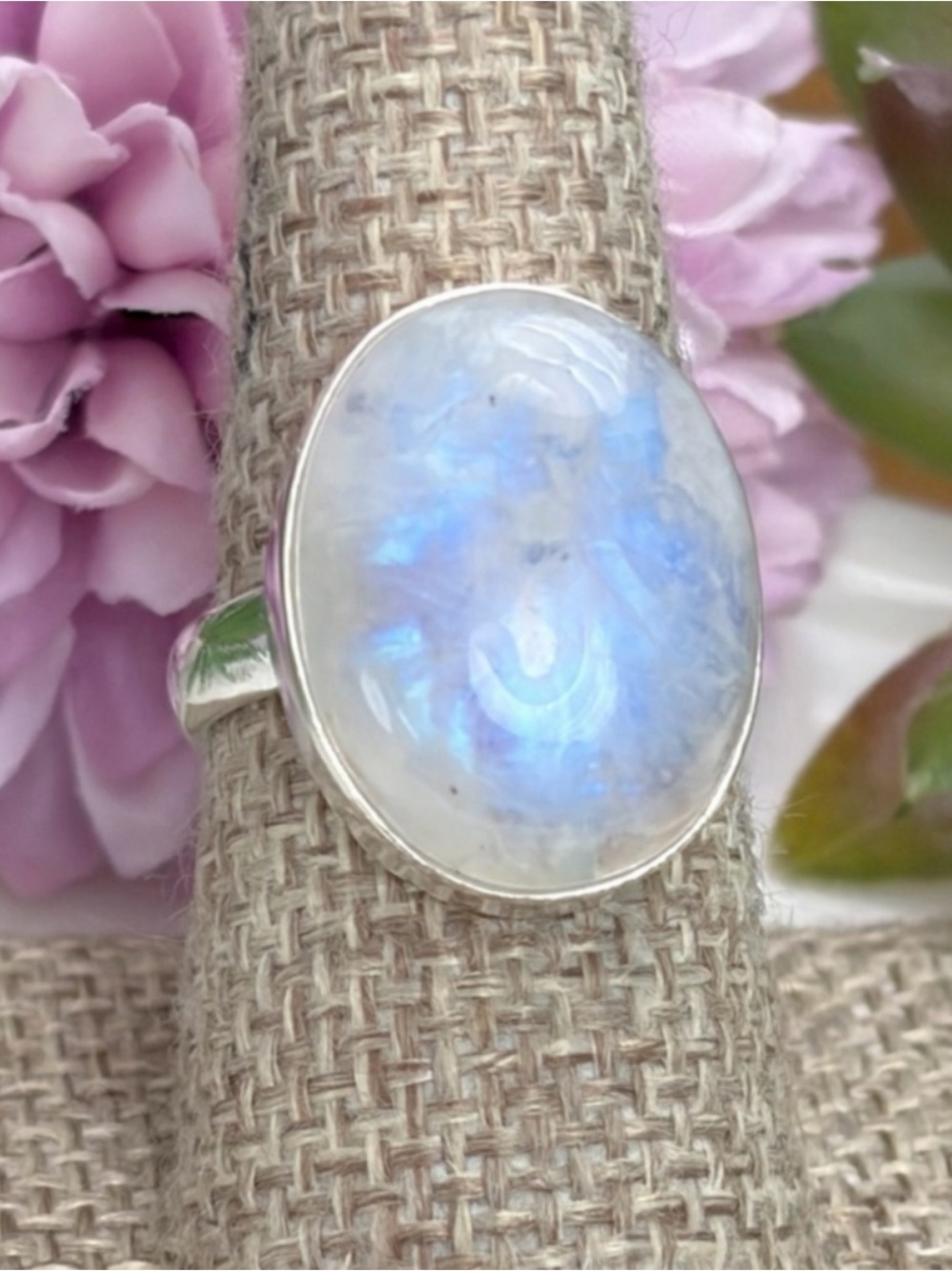 Sterling Silver 925 Rainbow Moonstone Gemstone Ring Size 8 1/2 8.5 925 Colorful